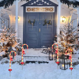 2Pcs Solar Xmas Candy Cane Lights, Waterproof, Solar Powered Auto Sensor With Santa For Garden,lawn - thumbnail 8