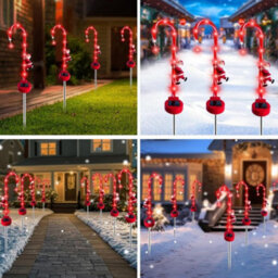 2Pcs Solar Xmas Candy Cane Lights, Waterproof, Solar Powered Auto Sensor With Santa For Garden,lawn - thumbnail 9