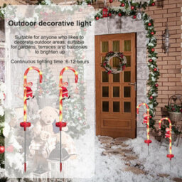 2Pcs Solar Xmas Candy Cane Lights, Waterproof, Solar Powered Auto Sensor With Santa For Garden,lawn - thumbnail 3