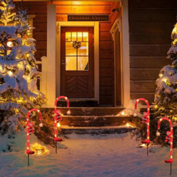 2Pcs Solar Xmas Candy Cane Lights, Waterproof, Solar Powered Auto Sensor With Santa For Garden,lawn - thumbnail 7