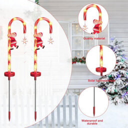 2Pcs Solar Xmas Candy Cane Lights, Waterproof, Solar Powered Auto Sensor With Santa For Garden,lawn - thumbnail 4