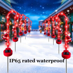 2Pcs Solar Xmas Candy Cane Lights, Waterproof, Solar Powered Auto Sensor With Santa For Garden,lawn - thumbnail 5