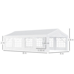 Outsunny 8M Gazebo Garden Marquee Canopy Party Carport Shelter Garage Tent White - thumbnail 3