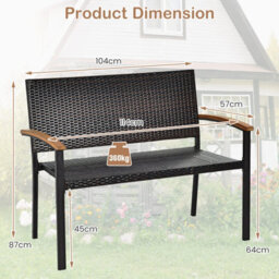Gainoom Outdoor Coffee Garden Stackable Bench All-Weather Pe Wicker Loveseat-Mix - thumbnail 2