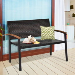 Gainoom Outdoor Coffee Garden Stackable Bench All-Weather Pe Wicker Loveseat-Mix - thumbnail 3