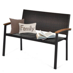 Gainoom Outdoor Coffee Garden Stackable Bench All-Weather Pe Wicker Loveseat-Mix