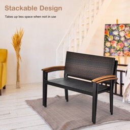 Gainoom Outdoor Coffee Garden Stackable Bench All-Weather Pe Wicker Loveseat-Mix - thumbnail 8