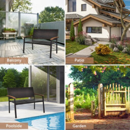 Gainoom Outdoor Coffee Garden Stackable Bench All-Weather Pe Wicker Loveseat-Mix - thumbnail 9