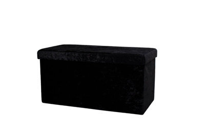 IHIDirect Foldable 76X38Cm Crushed Velvet Storage Bench Box Chest Ottoman Footstool Charcoal