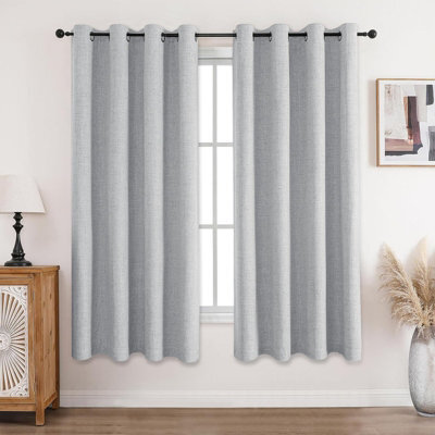 Moonlight Bedding Linen Texture 100%blackout Eyelet Curtain Pair Thermal Insulated For Summer Window Curtains (Silver,66''x54'') - image 1