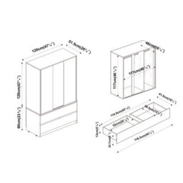 Urbn-Living Urbnliving 180Cm Height Black Carcass 3 Sliding Black Door With 4 Black Drawer Wardrobe Clothes Storage Hanging Rail Bedroom - thumbnail 7