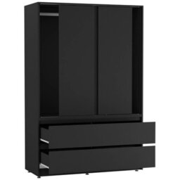 Urbn-Living Urbnliving 180Cm Height Black Carcass 3 Sliding Black Door With 4 Black Drawer Wardrobe Clothes Storage Hanging Rail Bedroom - thumbnail 5