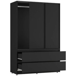 Urbn-Living Urbnliving 180Cm Height Black Carcass 3 Sliding Black Door With 4 Black Drawer Wardrobe Clothes Storage Hanging Rail Bedroom - thumbnail 6