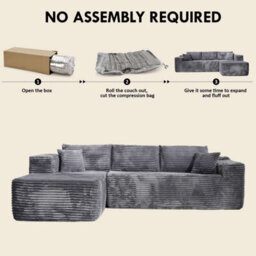 M N Furniture Ltd Modern L-Shaped Right Or Left Corner Sofa - Smart Pack In Box, No Assembly-(Grey, Left Corner Sofa) - thumbnail 1