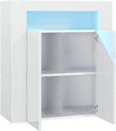 Furneo High Gloss & Matt White 2-Door Sideboard Cabinet Cupboard Unit Clifton 01 Blue Led Lights - thumbnail 2