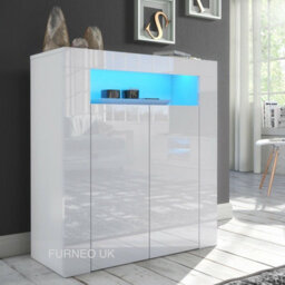 Furneo High Gloss & Matt White 2-Door Sideboard Cabinet Cupboard Unit Clifton 01 Blue Led Lights - thumbnail 1