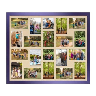 AK Frames 80X70Cm Purple Modern Multi Photo Frame With Ivory Mount - Holds 20 Apertures (18X) 6X4, (2X) 4X4 Photos - image 1