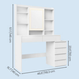 Ledrem Makeup Desk With Lighed Mirror, Dressing Table With Adjustable Shelves, 40 X 98.3 X 145 Cm, White - thumbnail 4