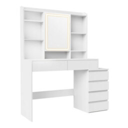 Ledrem Makeup Desk With Lighed Mirror, Dressing Table With Adjustable Shelves, 40 X 98.3 X 145 Cm, White - thumbnail 2