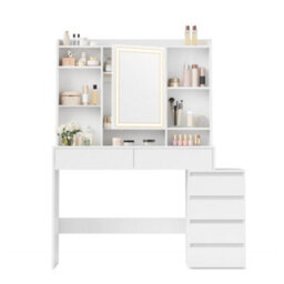 Ledrem Makeup Desk With Lighed Mirror, Dressing Table With Adjustable Shelves, 40 X 98.3 X 145 Cm, White - thumbnail 3