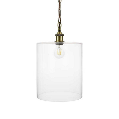 Lowell Grand Clear Large Glass Cylinder Pendant Light - Antique Brass - Se Home - image 1