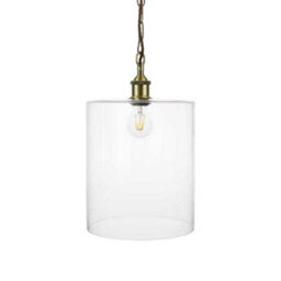 Lowell Grand Clear Large Glass Cylinder Pendant Light - Antique Brass - Se Home - thumbnail 1
