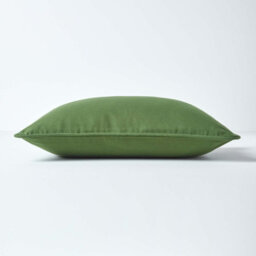 Homescapes Cotton Plain Olive Green Cushion Cover, 45 X 45 Cm - thumbnail 2