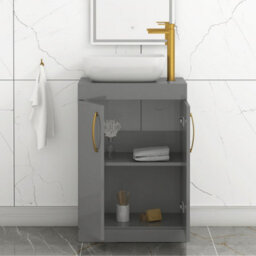 Royal Bathrooms 600mm Floor Standing Vanity Unit 2 Door Indigo Grey Gloss & Countertop Basin - Elva With Brushed Brass Handle - thumbnail 3