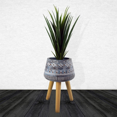Leaf Large Blue Composite Planter With Stand 44Cm X 26Cm - image 1