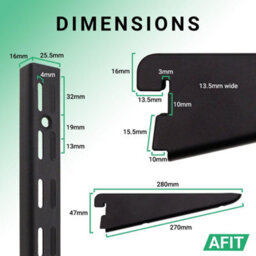 Afit Twin Slot Adjustable Shelving Shelf Kit 8X270mm Brackets 2X1M Uprights Heavy Duty Steel Wall Mounted Shelving System Black - thumbnail 2
