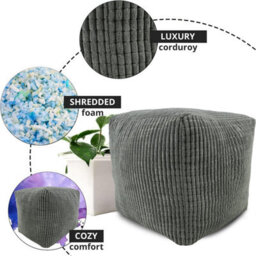istyle mode Jumbo Cord Footstool Pouffe, Charcoal Corduroy Ottoman Bean Bags 40Cm X 40Cm - thumbnail 2