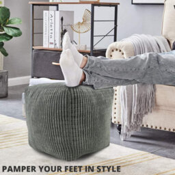 istyle mode Jumbo Cord Footstool Pouffe, Charcoal Corduroy Ottoman Bean Bags 40Cm X 40Cm - thumbnail 4