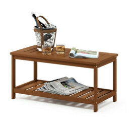 Walplus Furinno Tioman Hardwood Coffee Table With Shelf In Teak Oil, Natural
