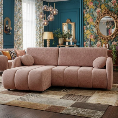 Zara L 2R+Lc Universal Corner Sofa Bed With Storage Pink - image 1