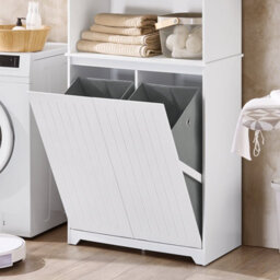 Sobuy Bzr150-W, Tall Bathroom Storage Cabinet With Laundry Basket Slim Freestanding Bathroom Unit,white,w70Xd37Xh170 - thumbnail 6