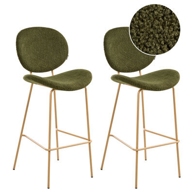 Beliani Set Of 2 Bar Chairs Luana Boucle Dark Green - image 1