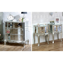 Melody Maison Bedroom Furniture, Silver Mirrored Chest Of Drawers & Pair Of Bedside Tables - Tiffany Range - thumbnail 6