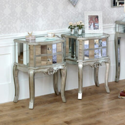 Melody Maison Bedroom Furniture, Silver Mirrored Chest Of Drawers & Pair Of Bedside Tables - Tiffany Range - thumbnail 5
