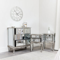 Melody Maison Bedroom Furniture, Silver Mirrored Chest Of Drawers & Pair Of Bedside Tables - Tiffany Range - thumbnail 3