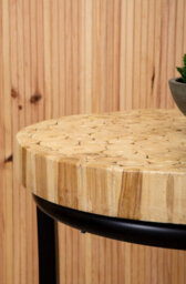 Orsina Round Teak Table With Black Iron Frame, Rustic Teak Inlaid Top And Minimalist Iron Base - thumbnail 3