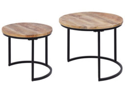 Wyld And Coco Nest Of 2 Round-Top Tables - Light Mango Wood, Black Iron Frame, Hairpin Legs, Round (L50 X D50 X H40Cm) - thumbnail 1