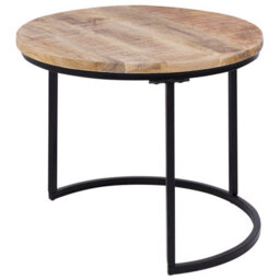 Wyld And Coco Nest Of 2 Round-Top Tables - Light Mango Wood, Black Iron Frame, Hairpin Legs, Round (L50 X D50 X H40Cm) - thumbnail 3