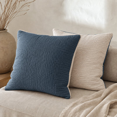 Where Saints Go Ltd Denim Blue Muslin Cotton Square Pillowcases Pack Of 2 60 X 60Cm - image 1
