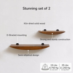MH London Hutch Set Of 2 Solid Wood Wall Shelf Living Bedroom Kitchen Wall Mounted Walnut Floating Shelves - thumbnail 4