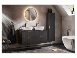Impact Furniture Double Vanity Unit With Basins 1200mm Countertop Worktop Fluted Black Wall Hung Bathroom Sink Cabinet Adel - thumbnail 9