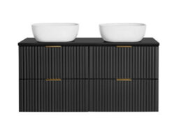 Impact Furniture Double Vanity Unit With Basins 1200mm Countertop Worktop Fluted Black Wall Hung Bathroom Sink Cabinet Adel - thumbnail 2