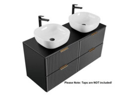 Impact Furniture Double Vanity Unit With Basins 1200mm Countertop Worktop Fluted Black Wall Hung Bathroom Sink Cabinet Adel - thumbnail 4