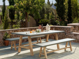 Beliani Garden Dining Set With Benches 6 Seater Tonnare Concrete Grey - thumbnail 2