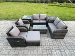 Fimous 7 Seater Rattan Garden Furniture Set Patio Outdoor Lounge Sofa Set With Rectangular Coffee Table Big Footstool - thumbnail 1