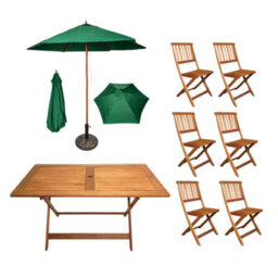 Samuel Alexander Outdoor 6 Person Folding Rectangular Wooden Garden Dining Table Chairs Parasol And Base Set - thumbnail 9